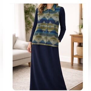 Sweet Jessie Vintage Wool Blend Maxi Dress with Southwestern Vest NEW